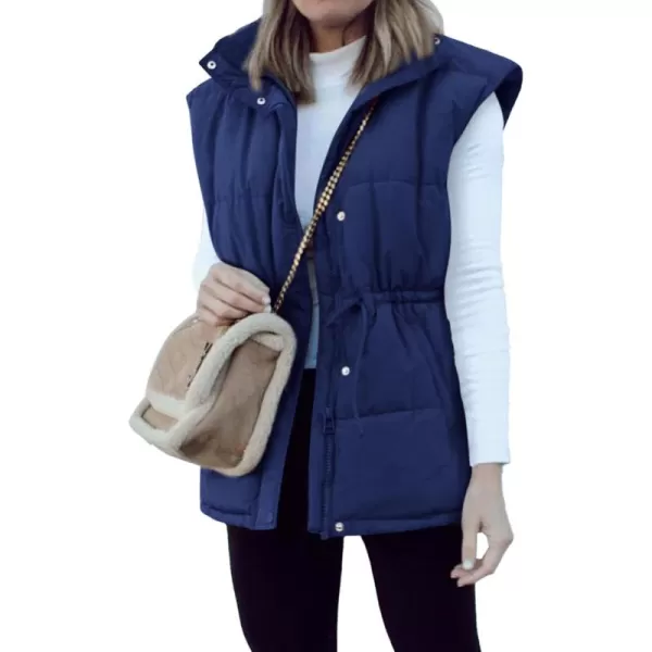 BTFBM Womens Casual Outerwear Vest Button Down Zip Up Padded Gilet Drawstring Sleeveless Jackets Coats with PocketsSolid Navy