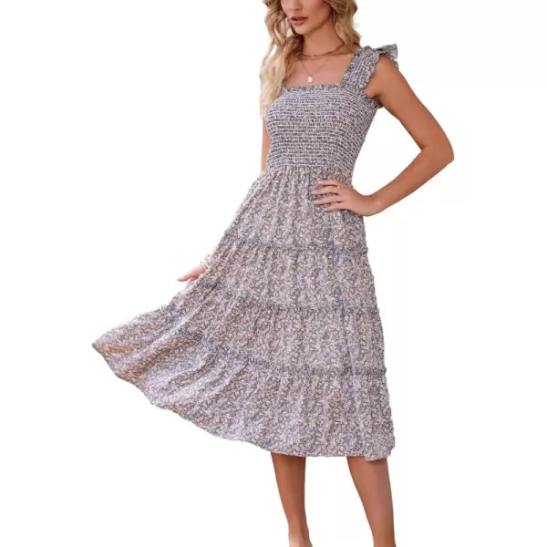 BTFBM Womens Summer Boho Smocked Beach Dresses Sleeveless Shoulder Strap Floral Flowy Tiered Party Midi Casual SundressFloral Green