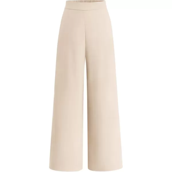 BTFBM Womens Wide Leg Pants Dressy Casual Elastic High Waisted Palazzo Business Lounge Trousers with PocketsSolid Beige