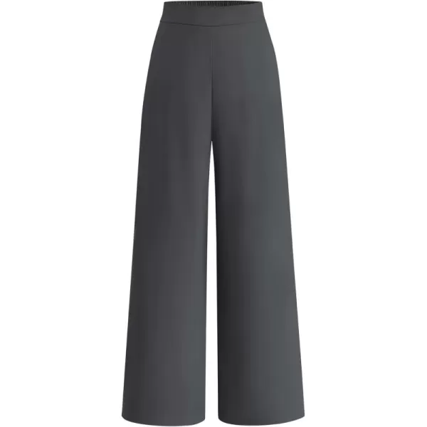 BTFBM Womens Wide Leg Pants Dressy Casual Elastic High Waisted Palazzo Business Lounge Trousers with PocketsSolid Dark Grey
