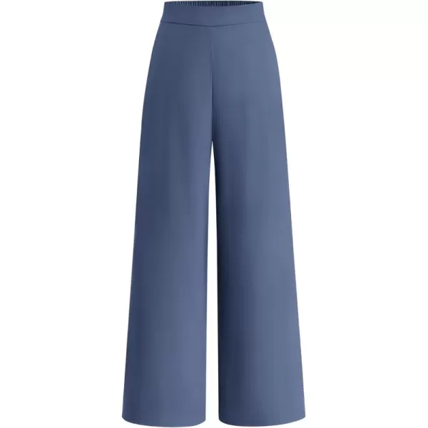BTFBM Womens Wide Leg Pants Dressy Casual Elastic High Waisted Palazzo Business Lounge Trousers with PocketsSolid Grey Blue