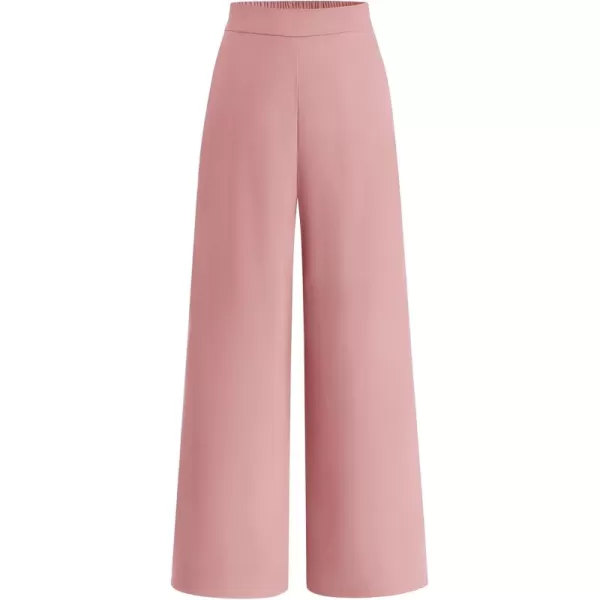 BTFBM Womens Wide Leg Pants Dressy Casual Elastic High Waisted Palazzo Business Lounge Trousers with PocketsSolid Pink