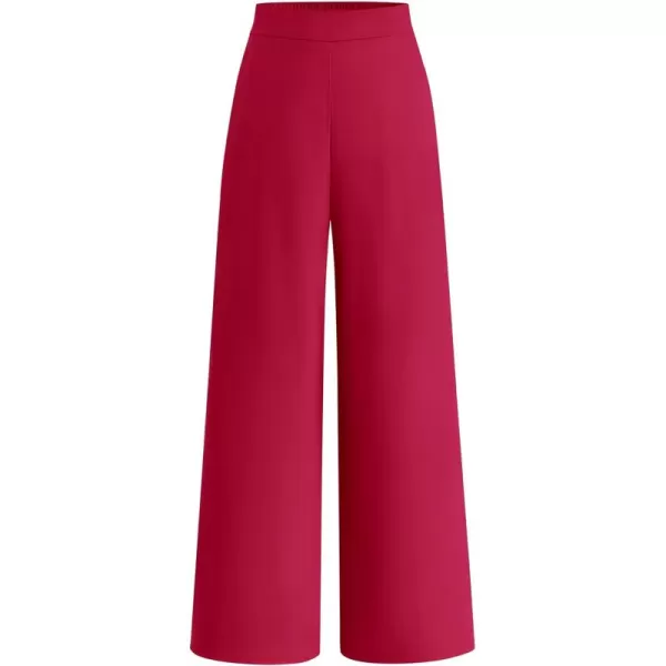 BTFBM Womens Wide Leg Pants Dressy Casual Elastic High Waisted Palazzo Business Lounge Trousers with PocketsSolid Rose Red
