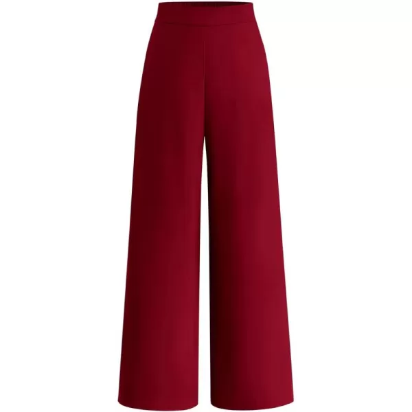 BTFBM Womens Wide Leg Pants Dressy Casual Elastic High Waisted Palazzo Business Lounge Trousers with PocketsSolid Wine Red
