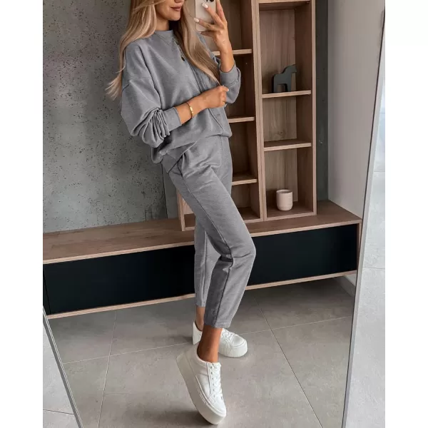 BTFBM 2024 Women 2 Piece Outfits Long Sleeve Pullover Jogger Pants Lounge Sets Fall Winter Sweatsuits Tracksuit PocketsSolid Grey