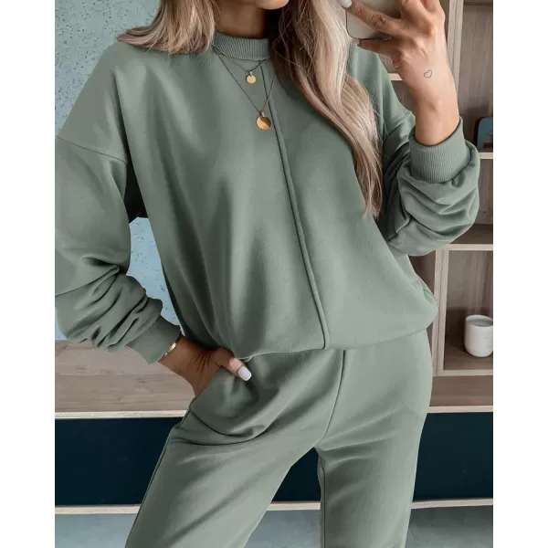BTFBM 2024 Women 2 Piece Outfits Long Sleeve Pullover Jogger Pants Lounge Sets Fall Winter Sweatsuits Tracksuit PocketsSolid Light Green