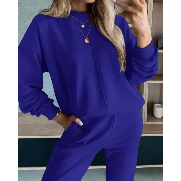 BTFBM 2024 Women 2 Piece Outfits Long Sleeve Pullover Jogger Pants Lounge Sets Fall Winter Sweatsuits Tracksuit PocketsSolid Royal Blue