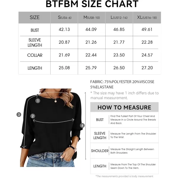 BTFBM Casual Tops for Women Dressy 2024 Summer Fall T Shirts 34 Puff Sleeve Crewneck Loose Babydoll BlousesSolid Black