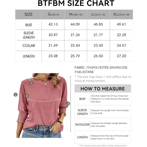 BTFBM Casual Tops for Women Dressy 2024 Summer Fall T Shirts 34 Puff Sleeve Crewneck Loose Babydoll BlousesSolid Dusty Pink