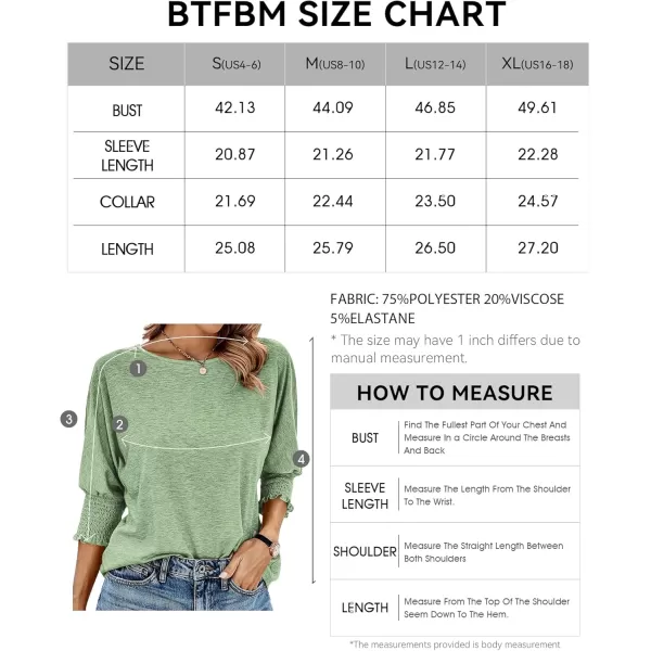 BTFBM Casual Tops for Women Dressy 2024 Summer Fall T Shirts 34 Puff Sleeve Crewneck Loose Babydoll BlousesSolid Grass Green