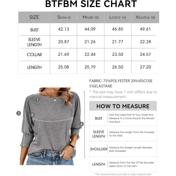 BTFBM Casual Tops for Women Dressy 2024 Summer Fall T Shirts 34 Puff Sleeve Crewneck Loose Babydoll BlousesSolid Grey