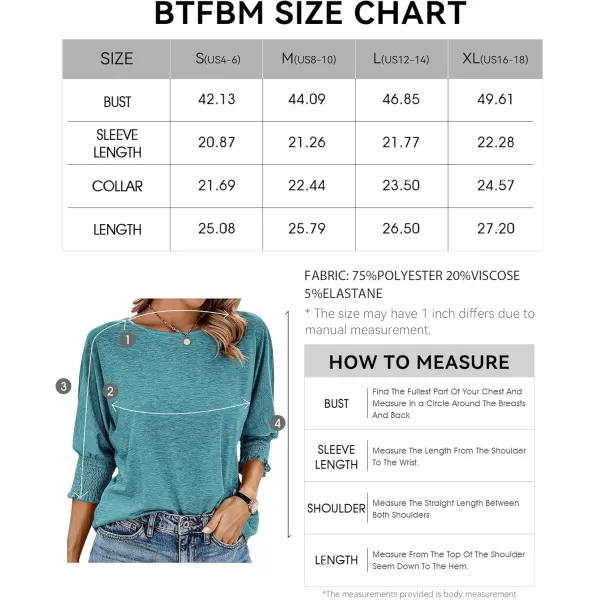 BTFBM Casual Tops for Women Dressy 2024 Summer Fall T Shirts 34 Puff Sleeve Crewneck Loose Babydoll BlousesSolid Lake Blue