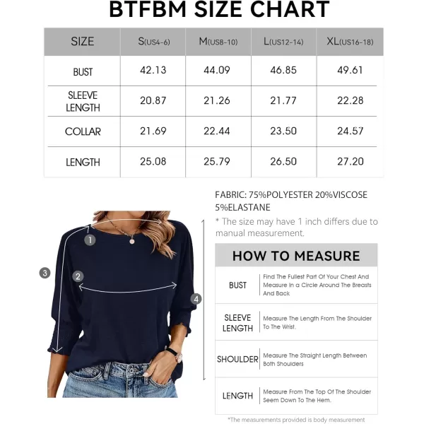 BTFBM Casual Tops for Women Dressy 2024 Summer Fall T Shirts 34 Puff Sleeve Crewneck Loose Babydoll BlousesSolid Navy