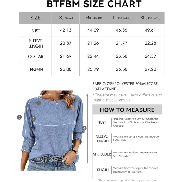 BTFBM Casual Tops for Women Dressy 2024 Summer Fall T Shirts 34 Puff Sleeve Crewneck Loose Babydoll BlousesSolid Sky Blue