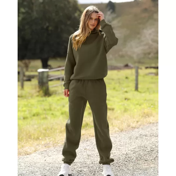 BTFBM Women 2 Piece Sweatsuits Long Sleeve Hooded Pullover Jogger Pants Fall Winter Casual Loose Lounge Sets TracksuitSolid Army Green