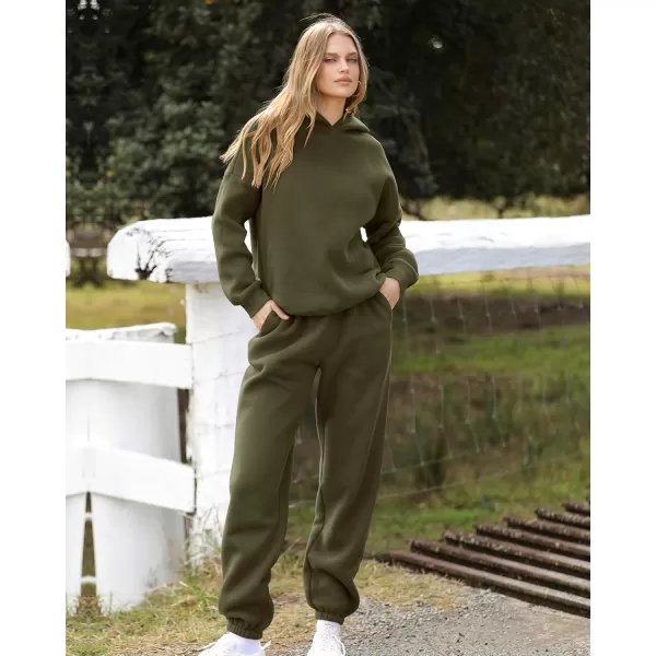 BTFBM Women 2 Piece Sweatsuits Long Sleeve Hooded Pullover Jogger Pants Fall Winter Casual Loose Lounge Sets TracksuitSolid Army Green