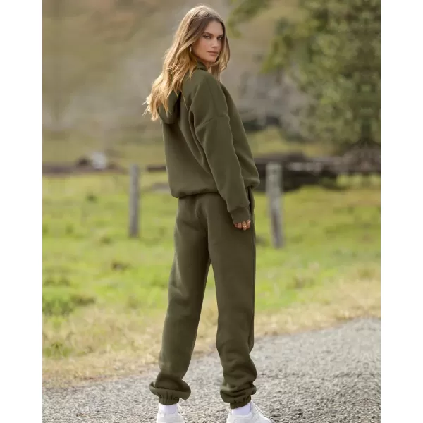 BTFBM Women 2 Piece Sweatsuits Long Sleeve Hooded Pullover Jogger Pants Fall Winter Casual Loose Lounge Sets TracksuitSolid Army Green