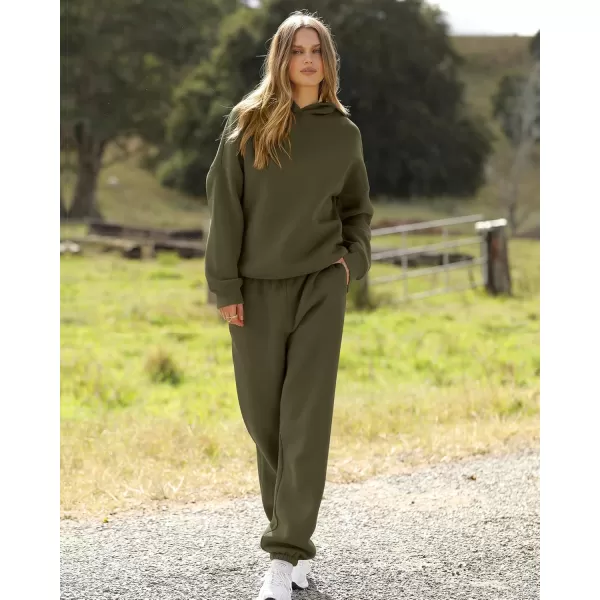 BTFBM Women 2 Piece Sweatsuits Long Sleeve Hooded Pullover Jogger Pants Fall Winter Casual Loose Lounge Sets TracksuitSolid Army Green
