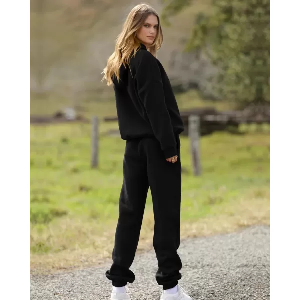 BTFBM Women 2 Piece Sweatsuits Long Sleeve Hooded Pullover Jogger Pants Fall Winter Casual Loose Lounge Sets TracksuitSolid Black