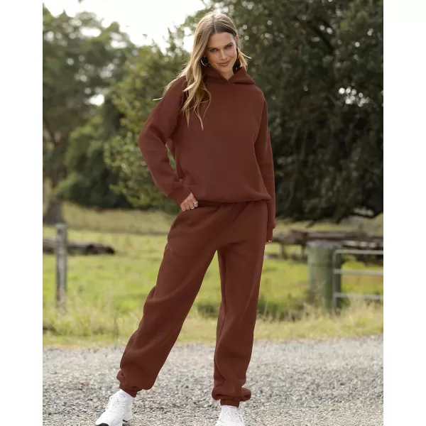 BTFBM Women 2 Piece Sweatsuits Long Sleeve Hooded Pullover Jogger Pants Fall Winter Casual Loose Lounge Sets TracksuitSolid Brown