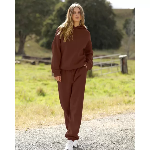 BTFBM Women 2 Piece Sweatsuits Long Sleeve Hooded Pullover Jogger Pants Fall Winter Casual Loose Lounge Sets TracksuitSolid Brown