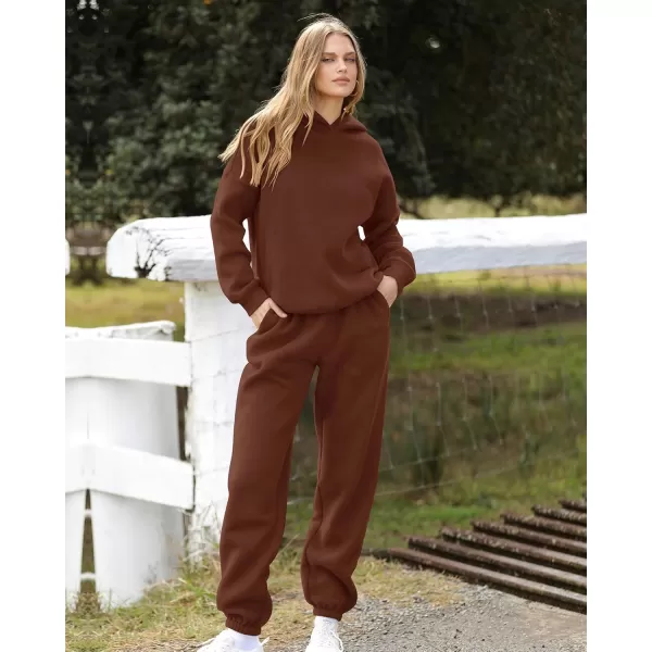 BTFBM Women 2 Piece Sweatsuits Long Sleeve Hooded Pullover Jogger Pants Fall Winter Casual Loose Lounge Sets TracksuitSolid Brown