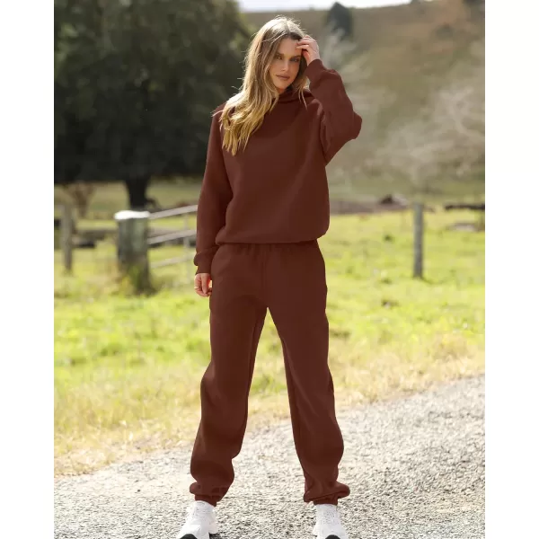 BTFBM Women 2 Piece Sweatsuits Long Sleeve Hooded Pullover Jogger Pants Fall Winter Casual Loose Lounge Sets TracksuitSolid Brown