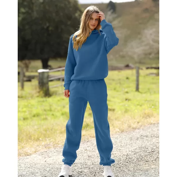 BTFBM Women 2 Piece Sweatsuits Long Sleeve Hooded Pullover Jogger Pants Fall Winter Casual Loose Lounge Sets TracksuitSolid Dark Blue