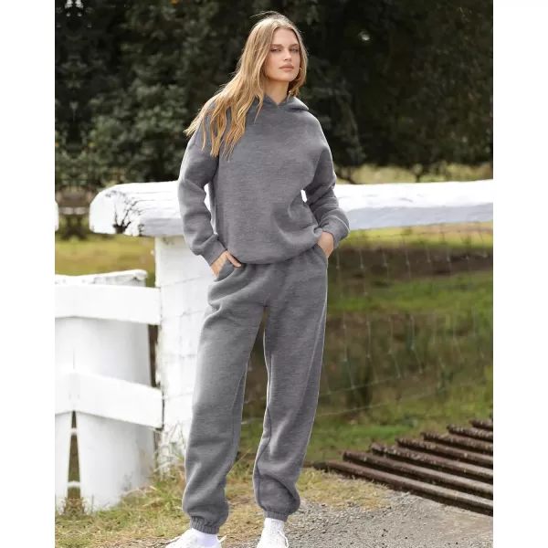 BTFBM Women 2 Piece Sweatsuits Long Sleeve Hooded Pullover Jogger Pants Fall Winter Casual Loose Lounge Sets TracksuitSolid Dark Grey