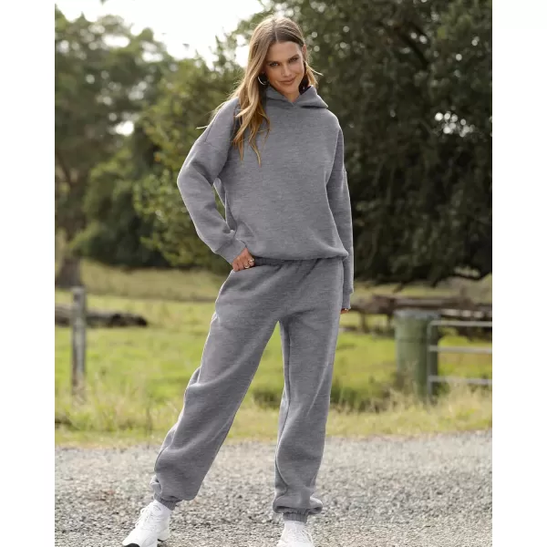 BTFBM Women 2 Piece Sweatsuits Long Sleeve Hooded Pullover Jogger Pants Fall Winter Casual Loose Lounge Sets TracksuitSolid Dark Grey