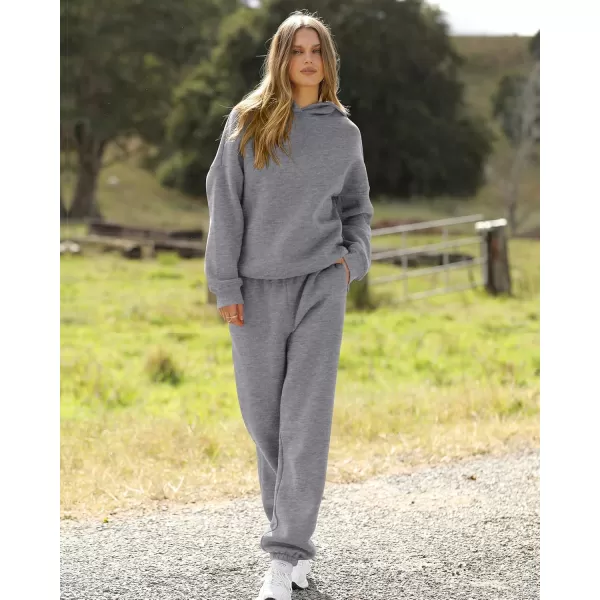 BTFBM Women 2 Piece Sweatsuits Long Sleeve Hooded Pullover Jogger Pants Fall Winter Casual Loose Lounge Sets TracksuitSolid Dark Grey