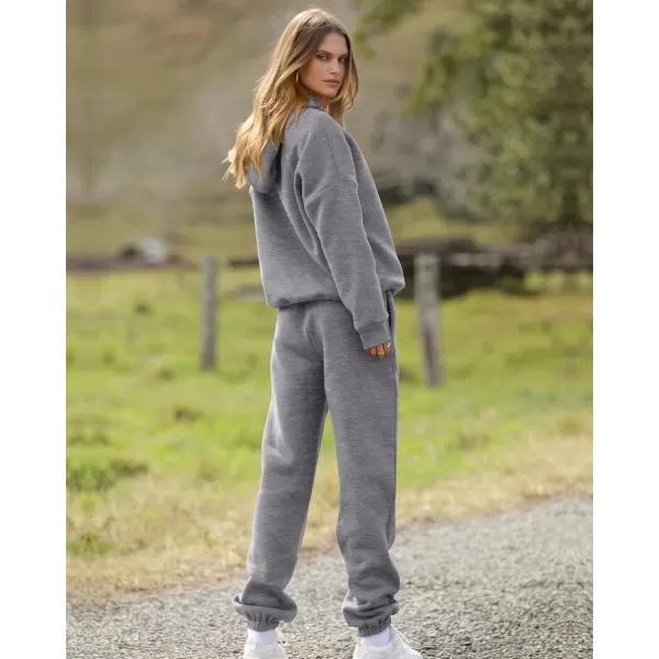 BTFBM Women 2 Piece Sweatsuits Long Sleeve Hooded Pullover Jogger Pants Fall Winter Casual Loose Lounge Sets TracksuitSolid Dark Grey