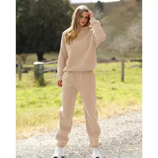 BTFBM Women 2 Piece Sweatsuits Long Sleeve Hooded Pullover Jogger Pants Fall Winter Casual Loose Lounge Sets TracksuitSolid Khaki