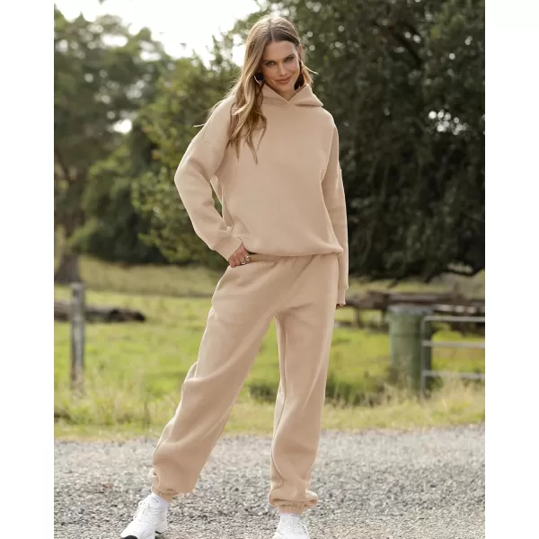 BTFBM Women 2 Piece Sweatsuits Long Sleeve Hooded Pullover Jogger Pants Fall Winter Casual Loose Lounge Sets TracksuitSolid Khaki