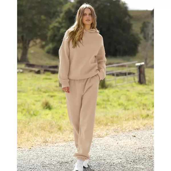 BTFBM Women 2 Piece Sweatsuits Long Sleeve Hooded Pullover Jogger Pants Fall Winter Casual Loose Lounge Sets TracksuitSolid Khaki