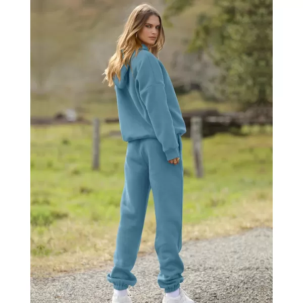 BTFBM Women 2 Piece Sweatsuits Long Sleeve Hooded Pullover Jogger Pants Fall Winter Casual Loose Lounge Sets TracksuitSolid Lake Blue