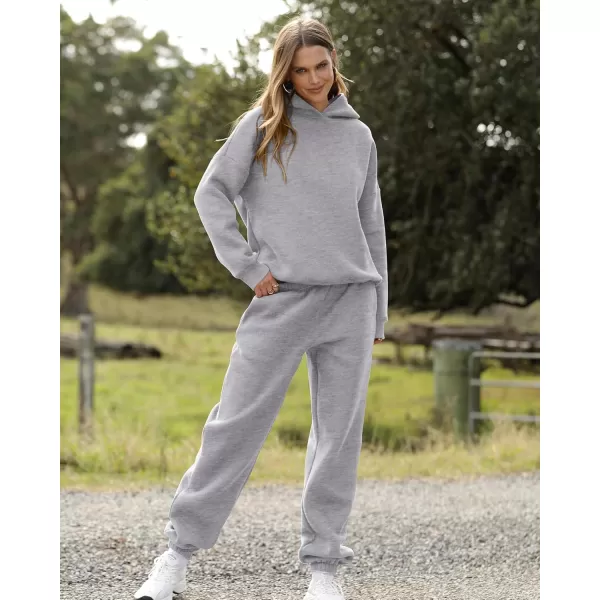 BTFBM Women 2 Piece Sweatsuits Long Sleeve Hooded Pullover Jogger Pants Fall Winter Casual Loose Lounge Sets TracksuitSolid Light Grey