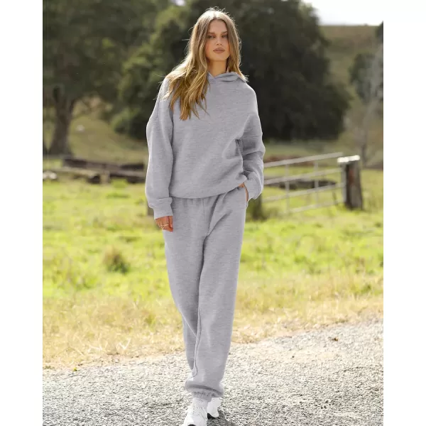 BTFBM Women 2 Piece Sweatsuits Long Sleeve Hooded Pullover Jogger Pants Fall Winter Casual Loose Lounge Sets TracksuitSolid Light Grey