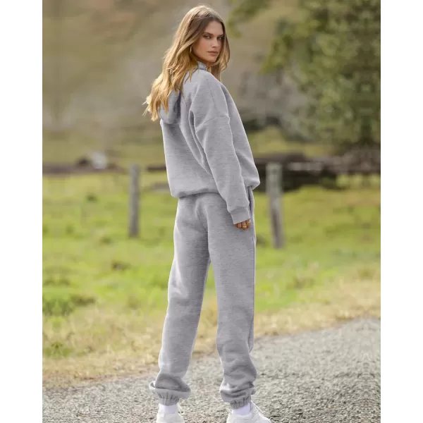 BTFBM Women 2 Piece Sweatsuits Long Sleeve Hooded Pullover Jogger Pants Fall Winter Casual Loose Lounge Sets TracksuitSolid Light Grey