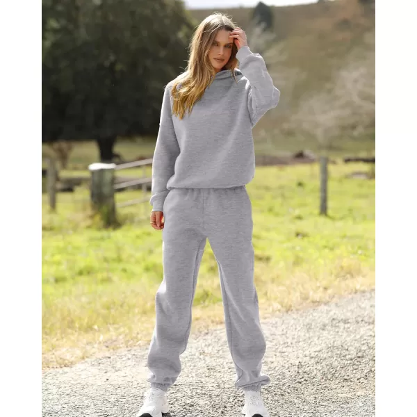 BTFBM Women 2 Piece Sweatsuits Long Sleeve Hooded Pullover Jogger Pants Fall Winter Casual Loose Lounge Sets TracksuitSolid Light Grey