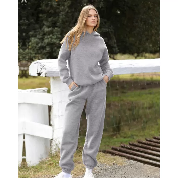 BTFBM Women 2 Piece Sweatsuits Long Sleeve Hooded Pullover Jogger Pants Fall Winter Casual Loose Lounge Sets TracksuitSolid Light Grey