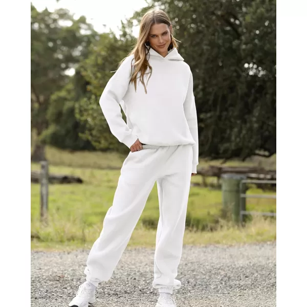 BTFBM Women 2 Piece Sweatsuits Long Sleeve Hooded Pullover Jogger Pants Fall Winter Casual Loose Lounge Sets TracksuitSolid White