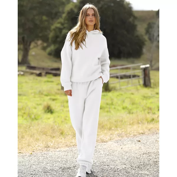 BTFBM Women 2 Piece Sweatsuits Long Sleeve Hooded Pullover Jogger Pants Fall Winter Casual Loose Lounge Sets TracksuitSolid White