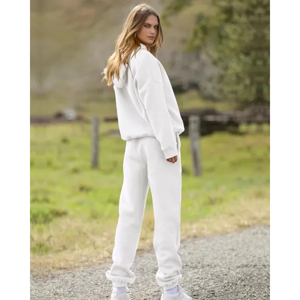 BTFBM Women 2 Piece Sweatsuits Long Sleeve Hooded Pullover Jogger Pants Fall Winter Casual Loose Lounge Sets TracksuitSolid White