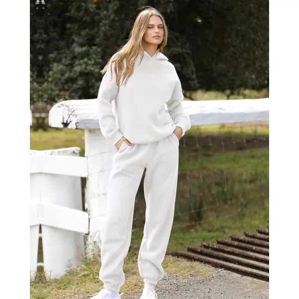 BTFBM Women 2 Piece Sweatsuits Long Sleeve Hooded Pullover Jogger Pants Fall Winter Casual Loose Lounge Sets TracksuitSolid White