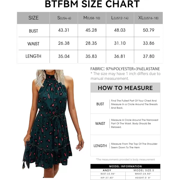 BTFBM Women 2024 Summer Halter Neck Dresses Sleeveless Casual Floral Polka Dot Print Short Boho Ruffle SundressDark GreenBlackOrange