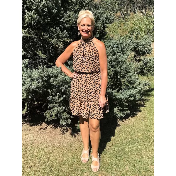 BTFBM Women 2024 Summer Halter Neck Dresses Sleeveless Casual Floral Polka Dot Print Short Boho Ruffle SundressDot Dark Khaki Black