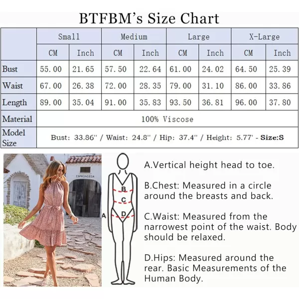 BTFBM Women 2024 Summer Halter Neck Dresses Sleeveless Casual Floral Polka Dot Print Short Boho Ruffle SundressFloral Brick Red