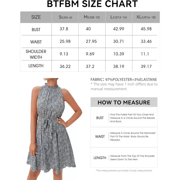 BTFBM Women 2024 Summer Halter Neck Dresses Sleeveless Casual Floral Polka Dot Print Short Boho Ruffle SundressFloral Print Blue