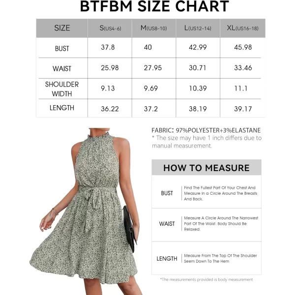 BTFBM Women 2024 Summer Halter Neck Dresses Sleeveless Casual Floral Polka Dot Print Short Boho Ruffle SundressFloral Print Green
